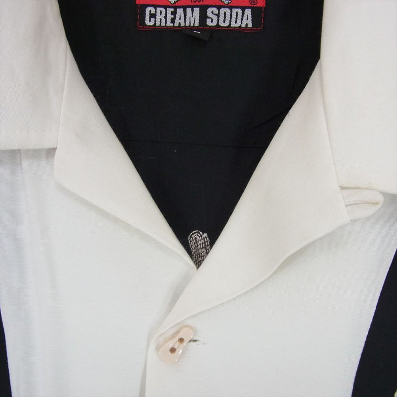 CREAM SODA クリームソーダ Classics スカル刺繍 半袖 レーヨン ボーリング オープンカラー シャツ ブラック系 L【中古】