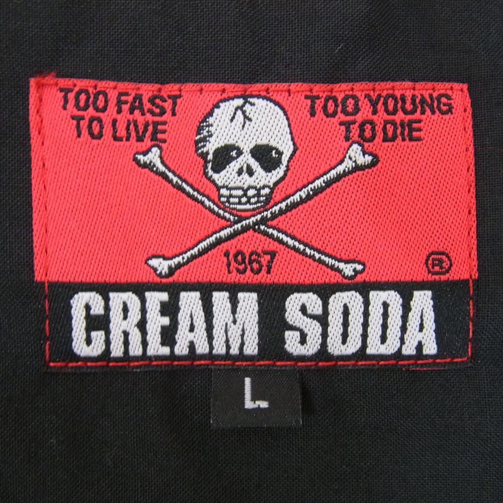 CREAM SODA クリームソーダ Classics スカル刺繍 半袖 レーヨン ボーリング オープンカラー シャツ ブラック系 L【中古】