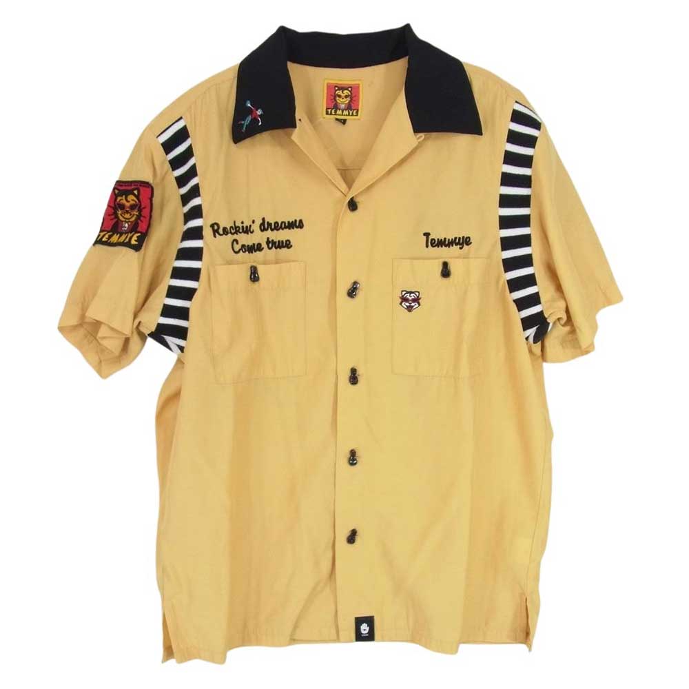 CREAM SODA クリームソーダ TEMMYEs BOWL テイミー 猫刺繍 半袖  レーヨン ボーリング オープンカラー シャツ イエロー系 M【中古】