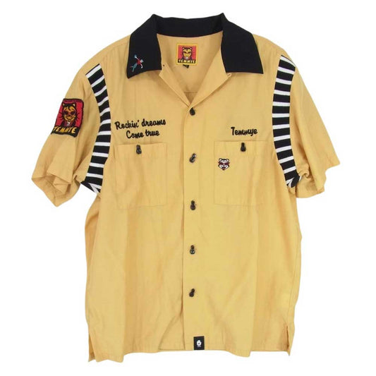 CREAM SODA クリームソーダ TEMMYEs BOWL テイミー 猫刺繍 半袖  レーヨン ボーリング オープンカラー シャツ イエロー系 M【中古】