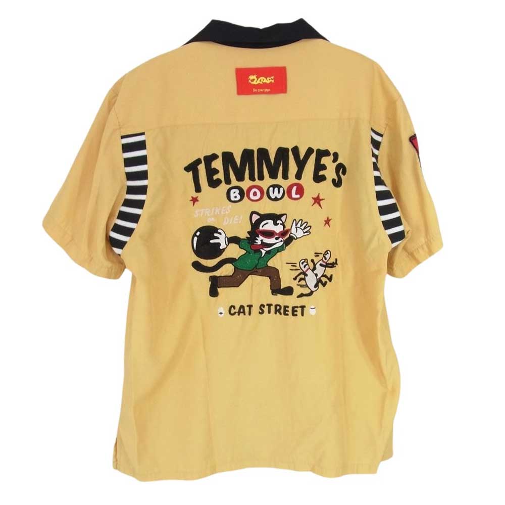 CREAM SODA クリームソーダ TEMMYEs BOWL テイミー 猫刺繍 半袖  レーヨン ボーリング オープンカラー シャツ イエロー系 M【中古】