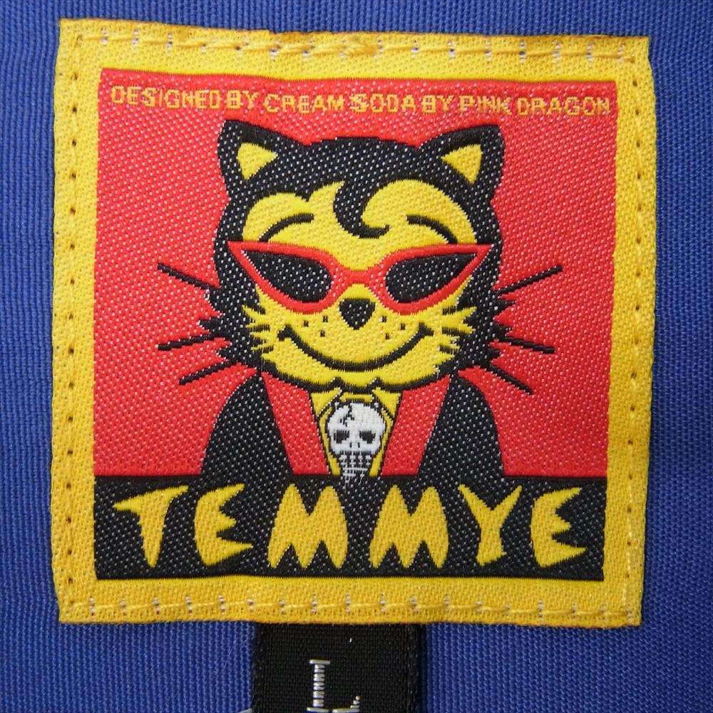 CREAM SODA クリームソーダ TEMMYEs BOWL テイミー 猫刺繍 半袖 レーヨン ボーリング オープンカラー シャツ ブルー ブルー系 L【中古】