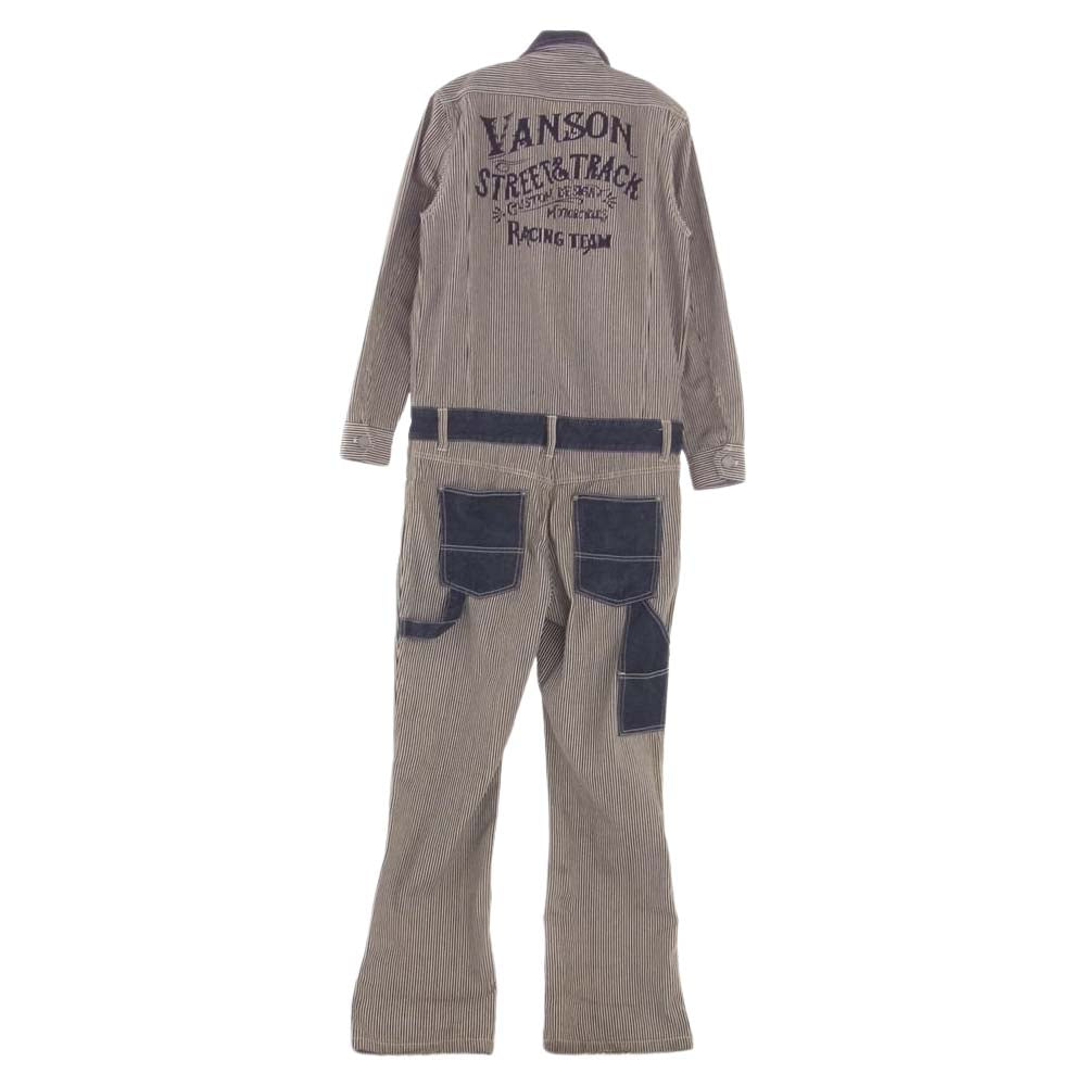 VANSON バンソン RACING TEAM レーシングチーム ヒッコリー デニム オールインワン ジャンプスーツ オフホワイト系 インディゴブルー系 M【中古】