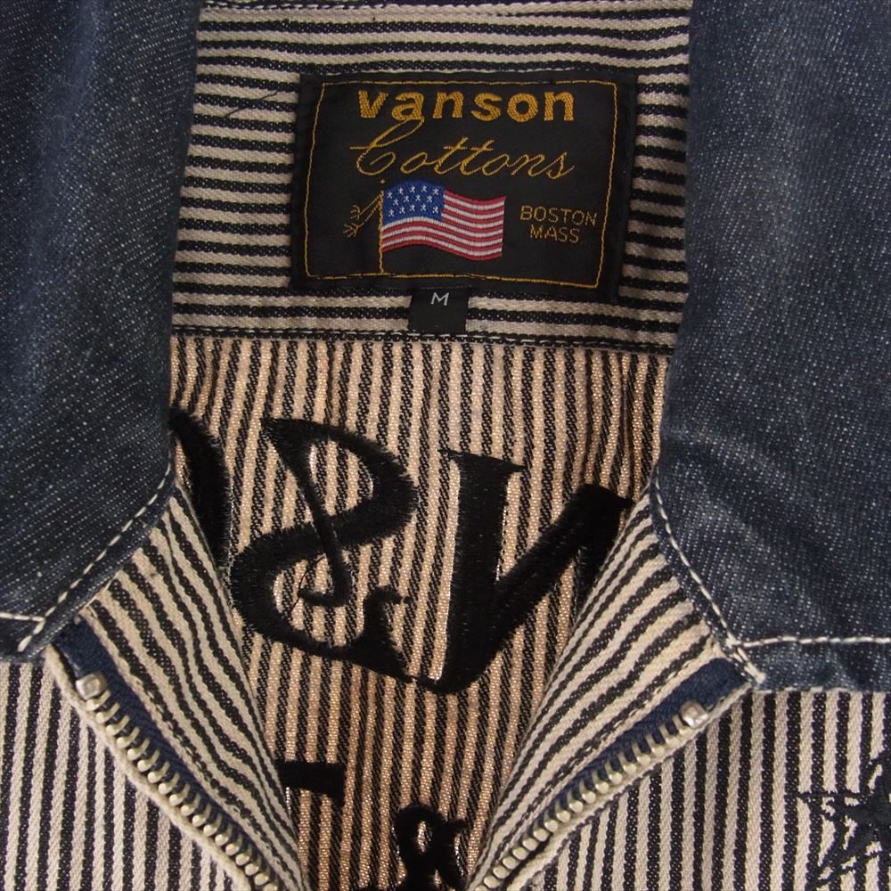 VANSON バンソン RACING TEAM レーシングチーム ヒッコリー デニム オールインワン ジャンプスーツ オフホワイト系 インディゴブルー系 M【中古】
