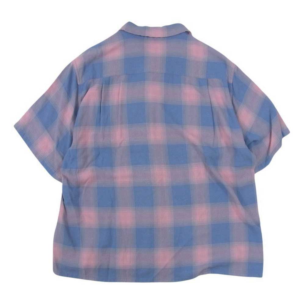 WACKO MARIA ワコマリア 22SS OMBRE CHECK OPEN COLLAR SHIRT オンブレチェック オープンカラー シャツ チェック ピンク系 M【中古】