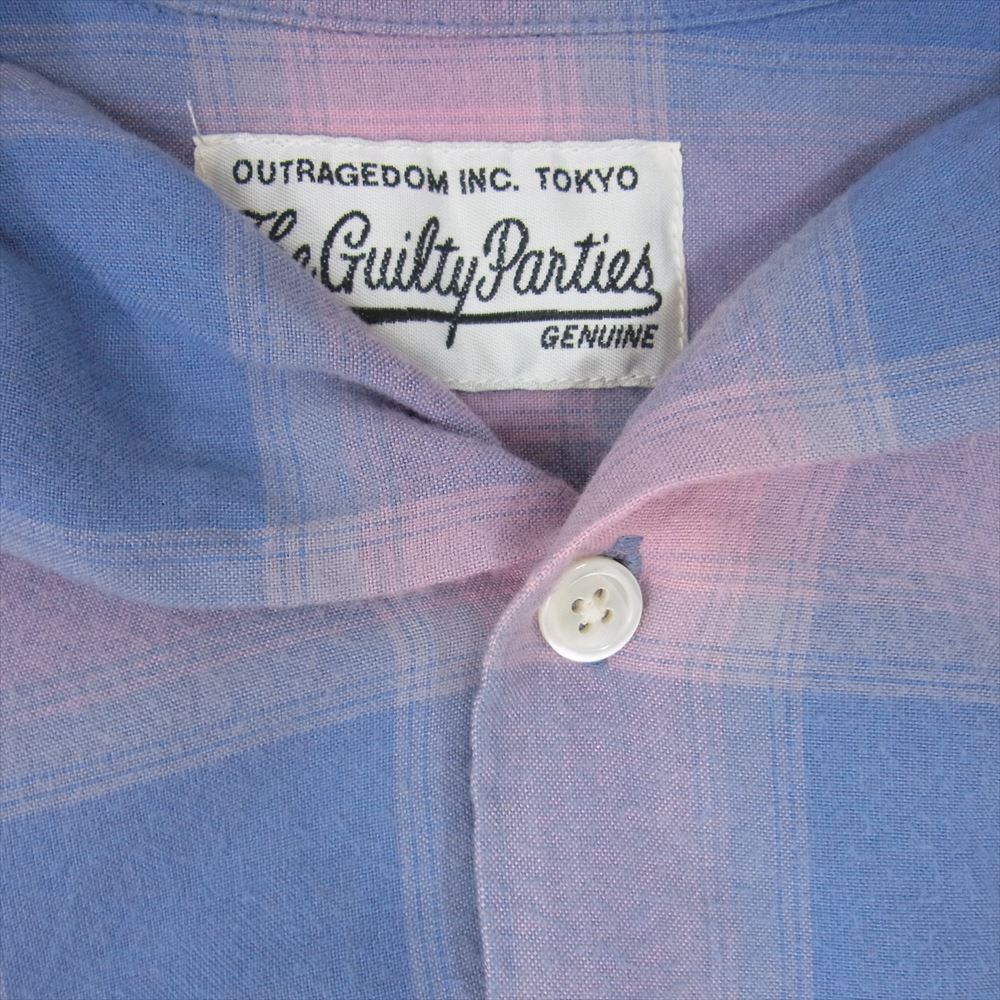 WACKO MARIA ワコマリア 22SS OMBRE CHECK OPEN COLLAR SHIRT オンブレチェック オープンカラー シャツ チェック ピンク系 M【中古】