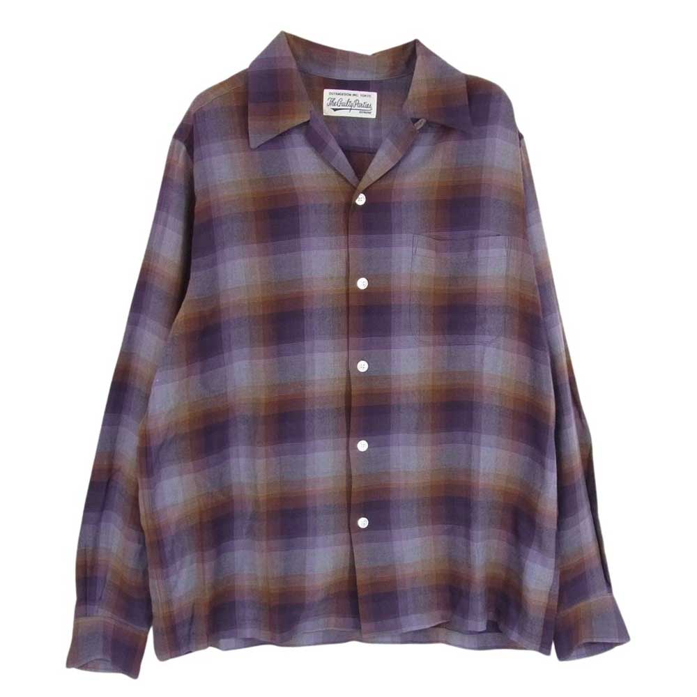 WACKO MARIA ワコマリア OMBRE CHECK OPEN COLLAR SHIRT オンブレチェック オープンカラー シャツ チェック パープル系 M【中古】