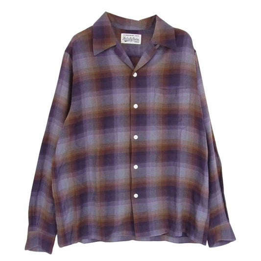 WACKO MARIA ワコマリア OMBRE CHECK OPEN COLLAR SHIRT オンブレチェック オープンカラー シャツ チェック パープル系 M【中古】