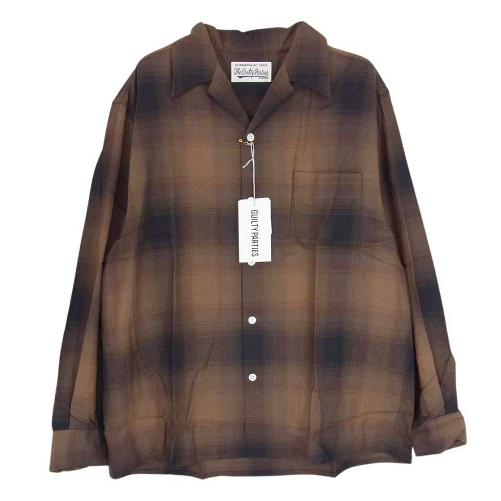 WACKO MARIA ワコマリア 23AW 23FWE-WMS-OC01 OMBRE CHECK OPEN COLLAR SHIRT オンブレ チェック オープンカラー シャツ チェック ブラウン系 M【新古品】【未使用】【中古】