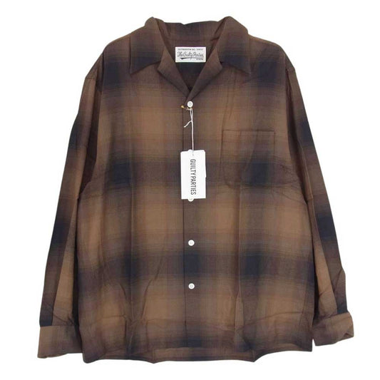 WACKO MARIA ワコマリア 23AW 23FWE-WMS-OC01 OMBRE CHECK OPEN COLLAR SHIRT オンブレ チェック オープンカラー シャツ チェック ブラウン系 M【新古品】【未使用】【中古】