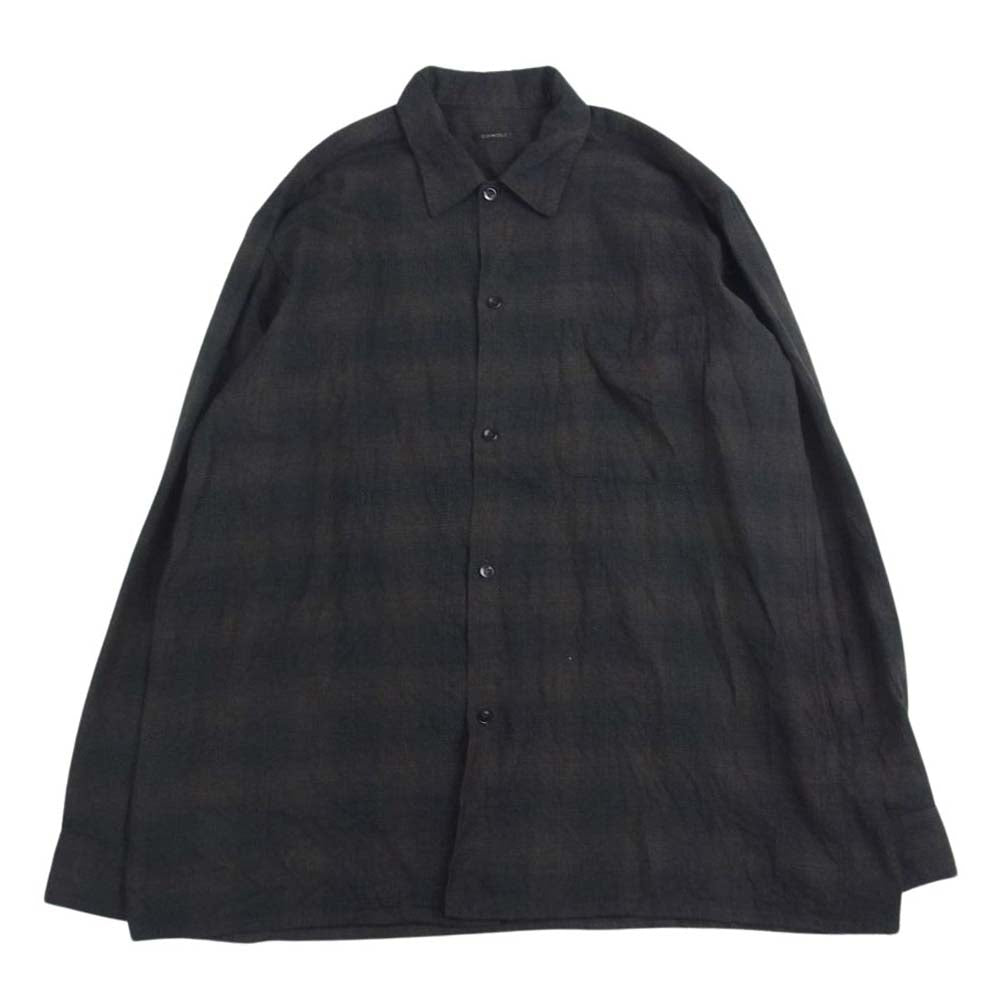 COMOLI コモリ 22AW W03-02018 ウールチェック オープンカラーシャツ 開襟シャツ ダークブラウン系 2【中古】