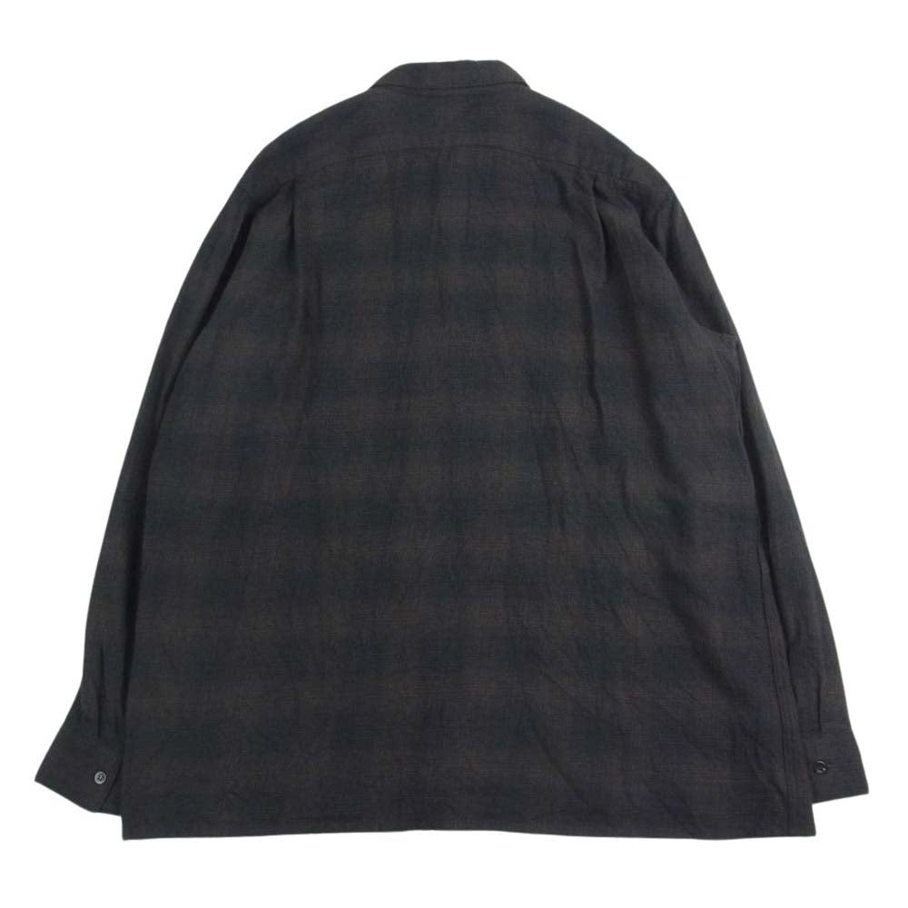 COMOLI コモリ 22AW W03-02018 ウールチェック オープンカラーシャツ 開襟シャツ ダークブラウン系 2【中古】