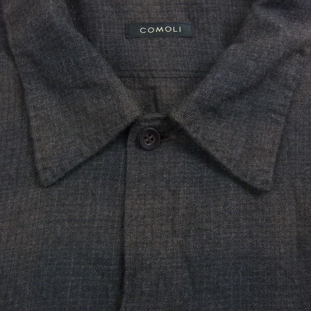 COMOLI コモリ 22AW W03-02018 ウールチェック オープンカラーシャツ 開襟シャツ ダークブラウン系 2【中古】