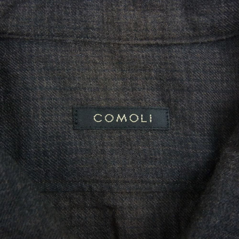 COMOLI コモリ 22AW W03-02018 ウールチェック オープンカラーシャツ 開襟シャツ ダークブラウン系 2【中古】