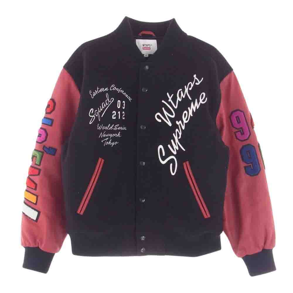 Supreme シュプリーム 21AW × WTAPS Varsity Jacket WHITE ダブルタップス バーシティ ジャケット ブラック系 レッド系 M【中古】