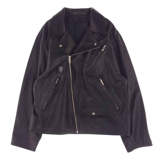 PORTER CLASSIC ポータークラシック PC-017-1962-0010-0014 PC RIDERS JACKET W/LOVE&PEACE SILVER シルバー925ボタン&925ファスナートップ カウレザー ダブル ライダース ジャケット  ブラック系 L【美品】【中古】