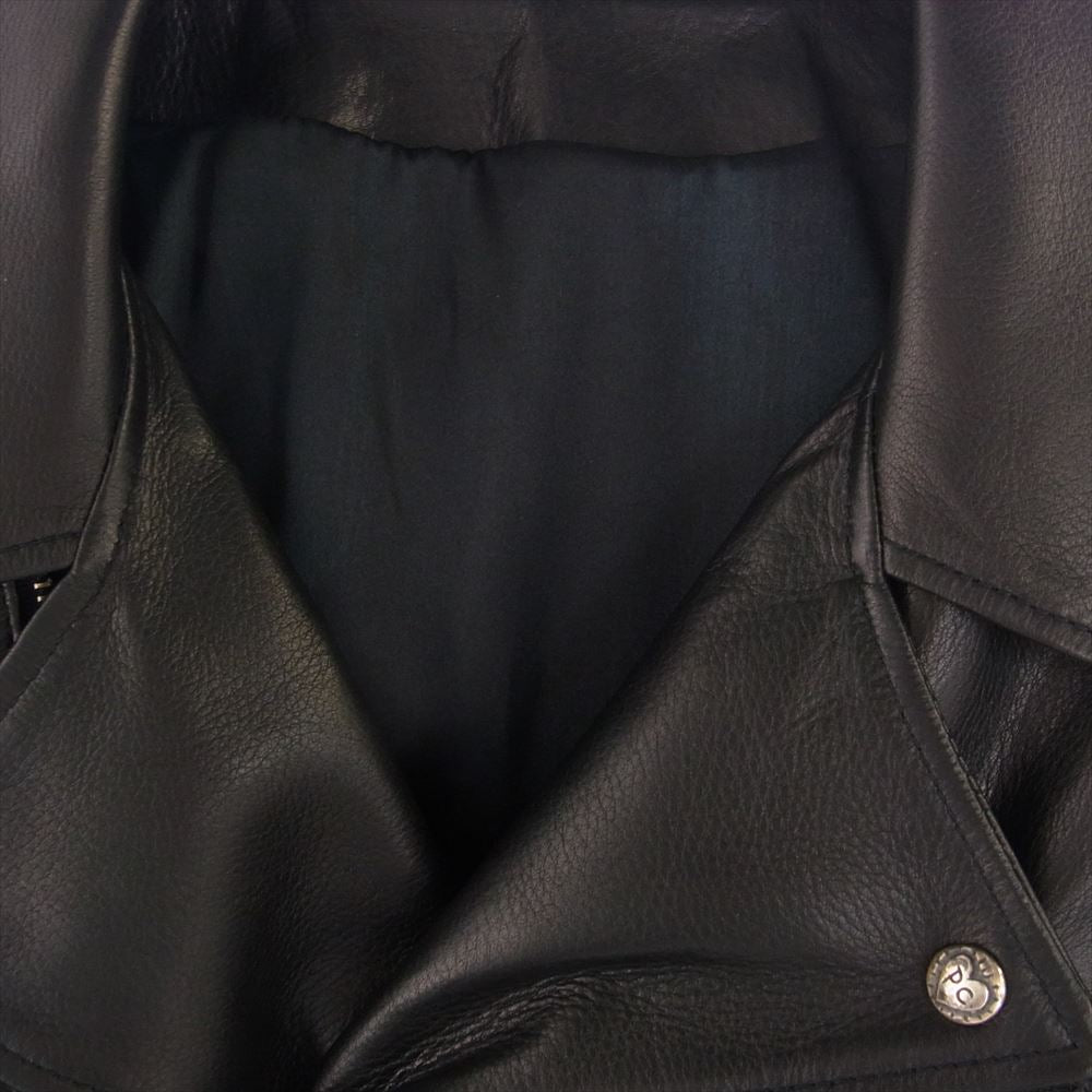 PORTER CLASSIC ポータークラシック PC-017-1962-0010-0014 PC RIDERS JACKET W/LOVE&PEACE SILVER シルバー925ボタン&925ファスナートップ カウレザー ダブル ライダース ジャケット  ブラック系 L【美品】【中古】