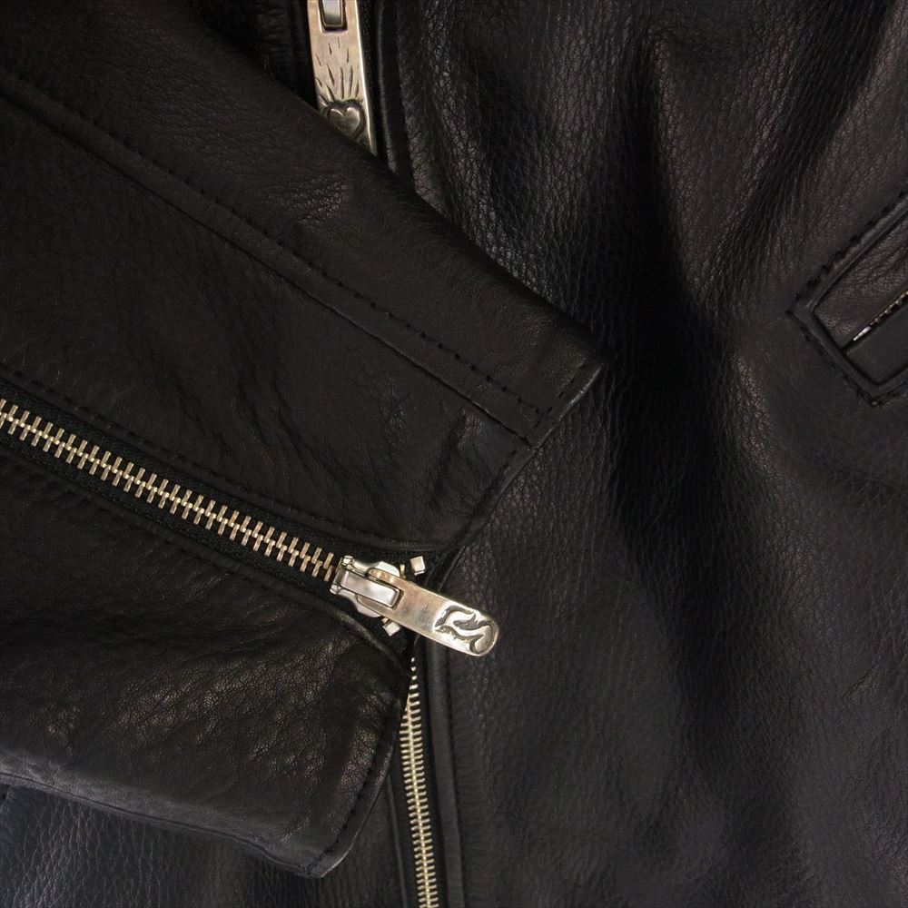 PORTER CLASSIC ポータークラシック PC-017-1962-0010-0014 PC RIDERS JACKET W/LOVE&PEACE SILVER シルバー925ボタン&925ファスナートップ カウレザー ダブル ライダース ジャケット  ブラック系 L【美品】【中古】
