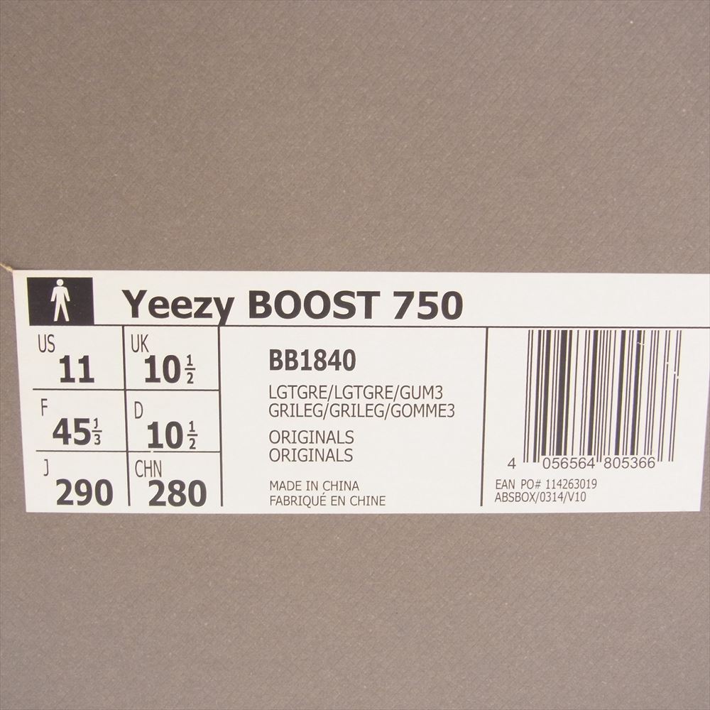 YEEZY BOOST イージーブースト BB1840 750 Light Grey Glow In The Dark ライト グレー グロー イン ザ ダーク ハイカット サイドジップ スニーカー グレー系 29cm【中古】
