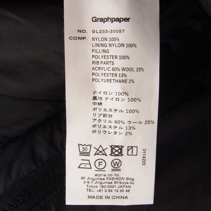 GRAPHPAPER グラフペーパー 23AW GL233-30057 PERTEX QUANTUM Insulated Puffer Jacket 中綿ジャケット ブラック系 00【中古】