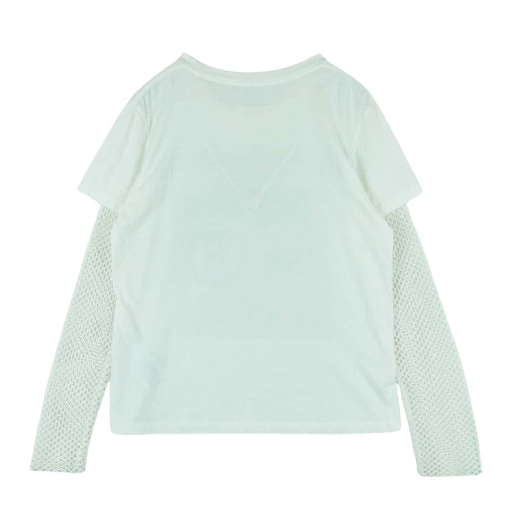 MAISON MARGIELA メゾンマルジェラ S62GD0054 MM6 エムエムシックス メッシュ レイヤード プリントT カットソー イタリア製 ホワイト系【中古】