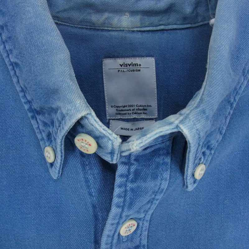 VISVIM ビズビム 0113205007003 SS B.D. SHIRT DAMAGED ダメージ加工 ボタンダウン デニム シャツ LT.INDIGO インディゴブルー系 2【中古】