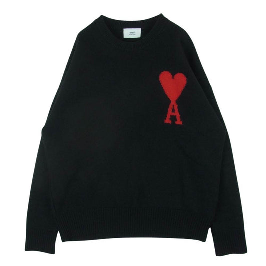 アミパリス 22AW UKS002.018 オーバーサイズ ハートロゴ クルーネック ニット セーター ブラック系 L【中古】