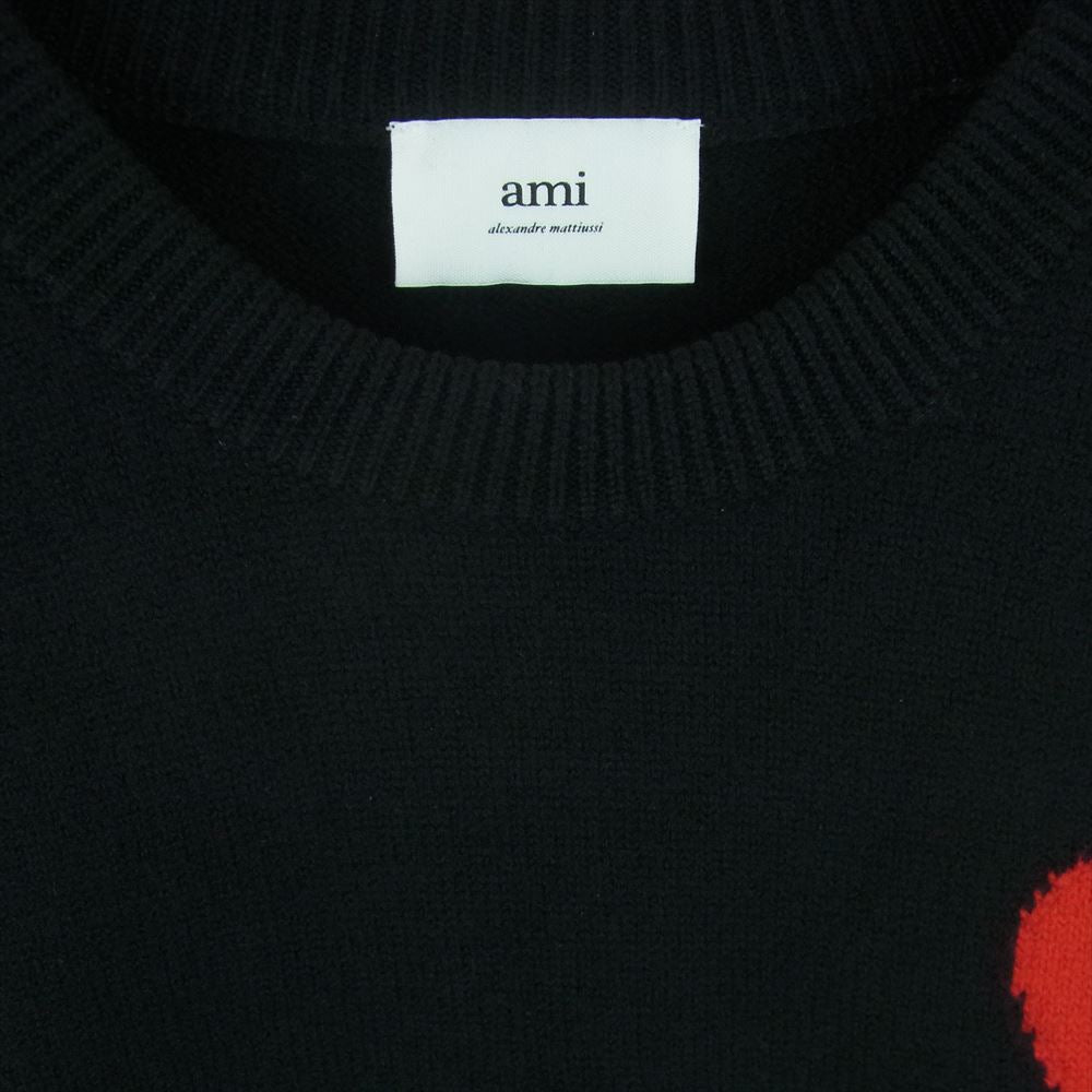 アミパリス 22AW UKS002.018 オーバーサイズ ハートロゴ クルーネック ニット セーター ブラック系 L【中古】