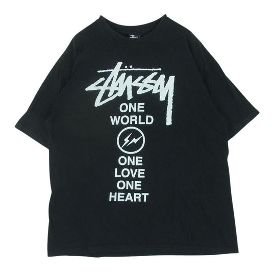 STUSSY ステューシー Fragment Design フラグメントデザイン ONE WORLD ロゴ プリント 半袖 Tシャツ ブラック系 L【中古】