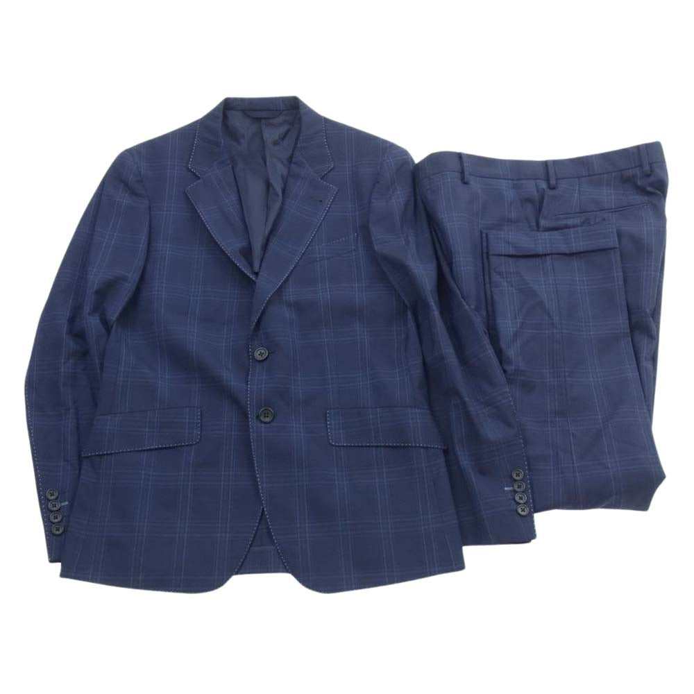Paul Smith ポール・スミス PC-ST-52207 COLLECTION CANONICO Super150s カノニコ ウール ウィンドウペン チェック ステッチ 裏地花柄 2B セットアップ スーツ ネイビー系 78/M【美品】【中古】