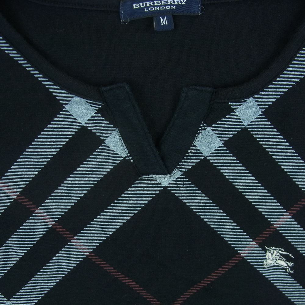 BURBERRY LONDON バーバリー ロンドン ロゴ刺繍 チェック柄 スキッパ― ベスト ブラック系 M【中古】