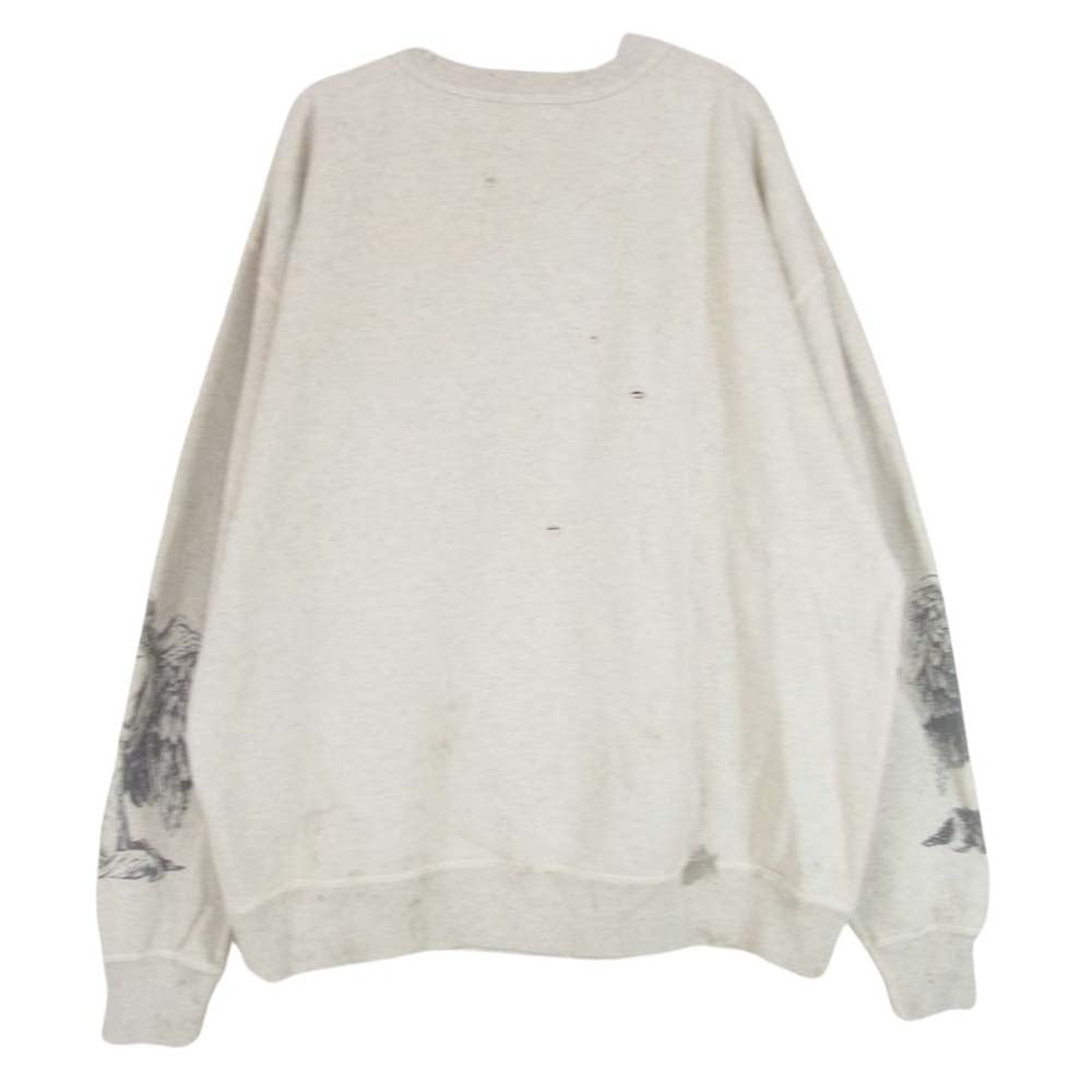 SAINT MICHAEL セントマイケル 23SS SM-S23-0000-095 × KAWAMURA KOSUKE 河村康輔 SAINT Mxxxxxx MOTHER ダメージ加工 クルー ネック スウェット シャツ  グレー系 XL【中古】