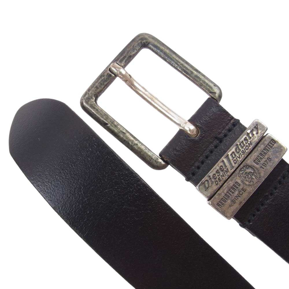 DIESEL ディーゼル イタリア製 牛側 カウレザー レザー ベルト ブラック系 85cm【中古】