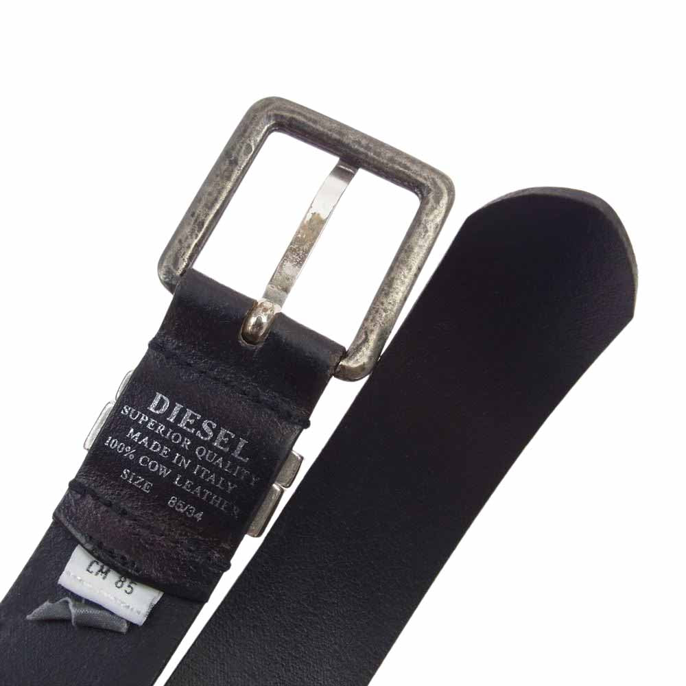 DIESEL ディーゼル イタリア製 牛側 カウレザー レザー ベルト ブラック系 85cm【中古】