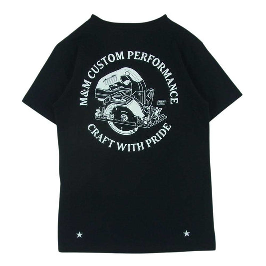 エムアンドエム 刺繍ロゴ 電動工具 バックプリント 半袖 クルーネック Tシャツ ブラック系 L【中古】
