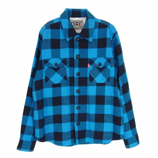 TMT ティーエムティー TSH-F1803 COTTON-WOOL BUFFALO CHECK SHIRTS コットン ウール バッファロー チェック 長袖 シャツ ブルー系 L【中古】