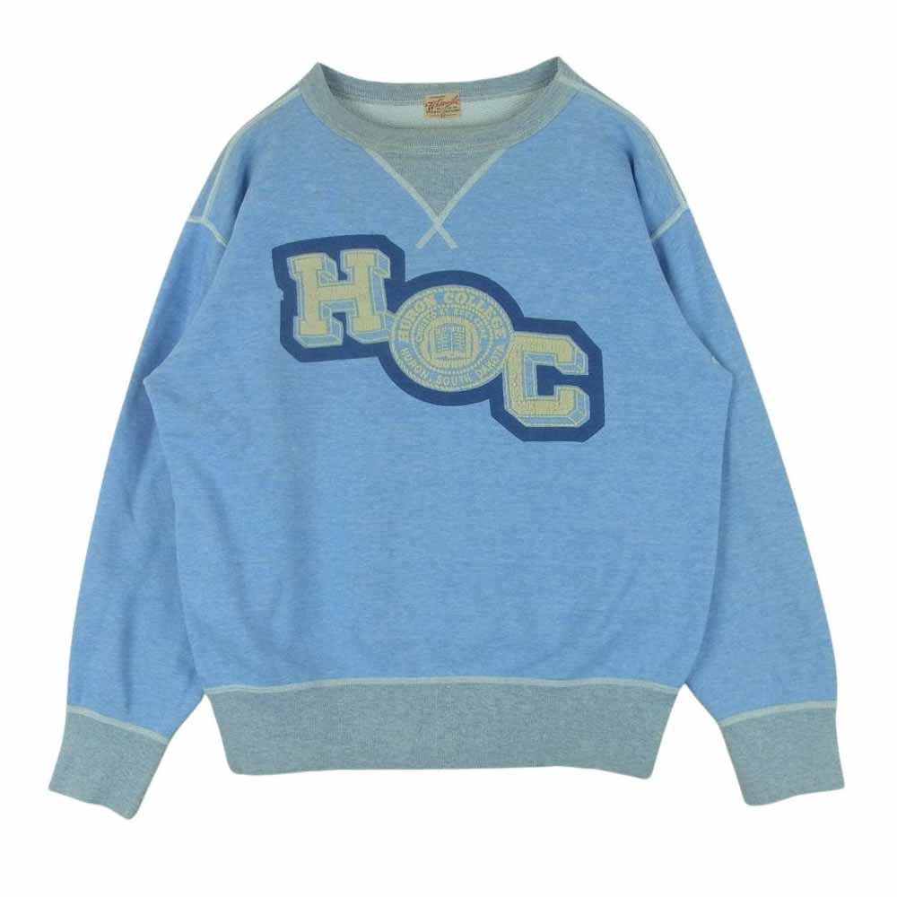 ホワイツビル カレッジプリント 前Vガゼット クルーネック スウェット トレーナー ライトブルー系 M【中古】