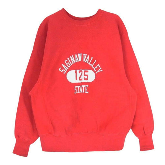 Champion チャンピオン ヴィンテージ 70s 80s 単色タグ 後期 リバースウィーブ SAGINSAW VALLEY プリント リバースウィーブ クルー スウェット レッド系 XL【中古】
