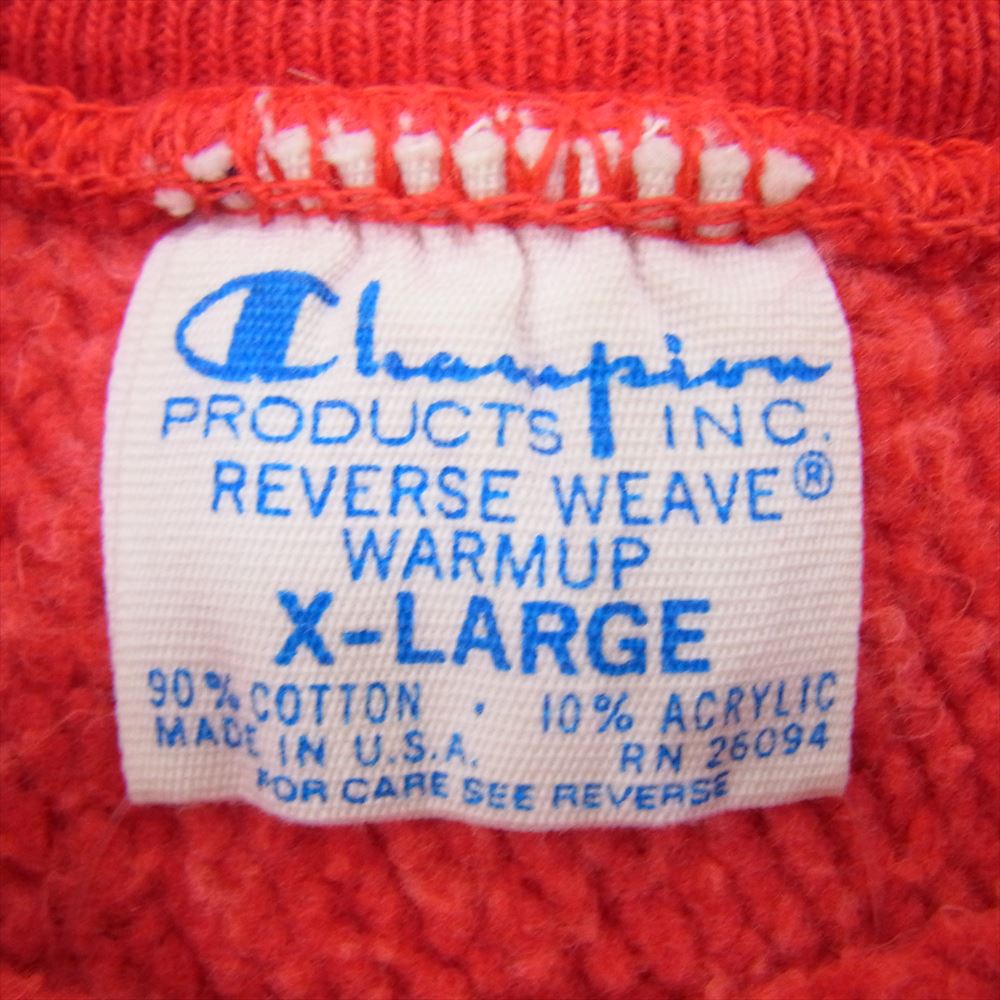 Champion チャンピオン ヴィンテージ 70s 80s 単色タグ 後期 リバースウィーブ SAGINSAW VALLEY プリント リバースウィーブ クルー スウェット レッド系 XL【中古】