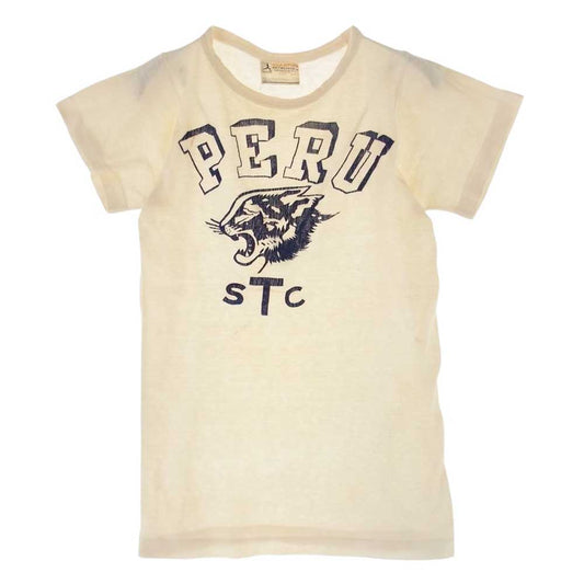 Champion チャンピオン ヴィンテージ 40s プリティー ランナーズタグ デカタグ 胸PERU STC動物 フロッキープリント 半袖Tシャツ オフホワイト系 34【中古】