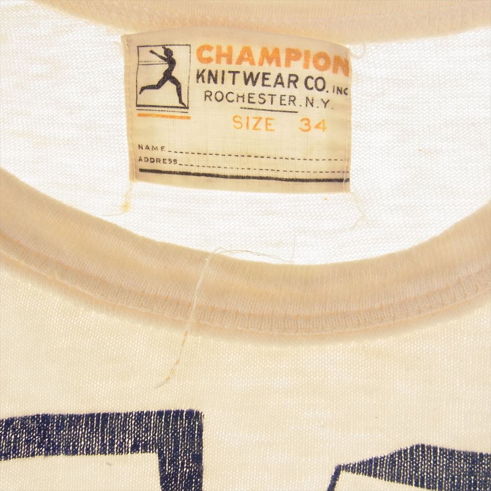Champion チャンピオン ヴィンテージ 40s プリティー ランナーズタグ デカタグ 胸PERU STC動物 フロッキープリント 半袖Tシャツ オフホワイト系 34【中古】