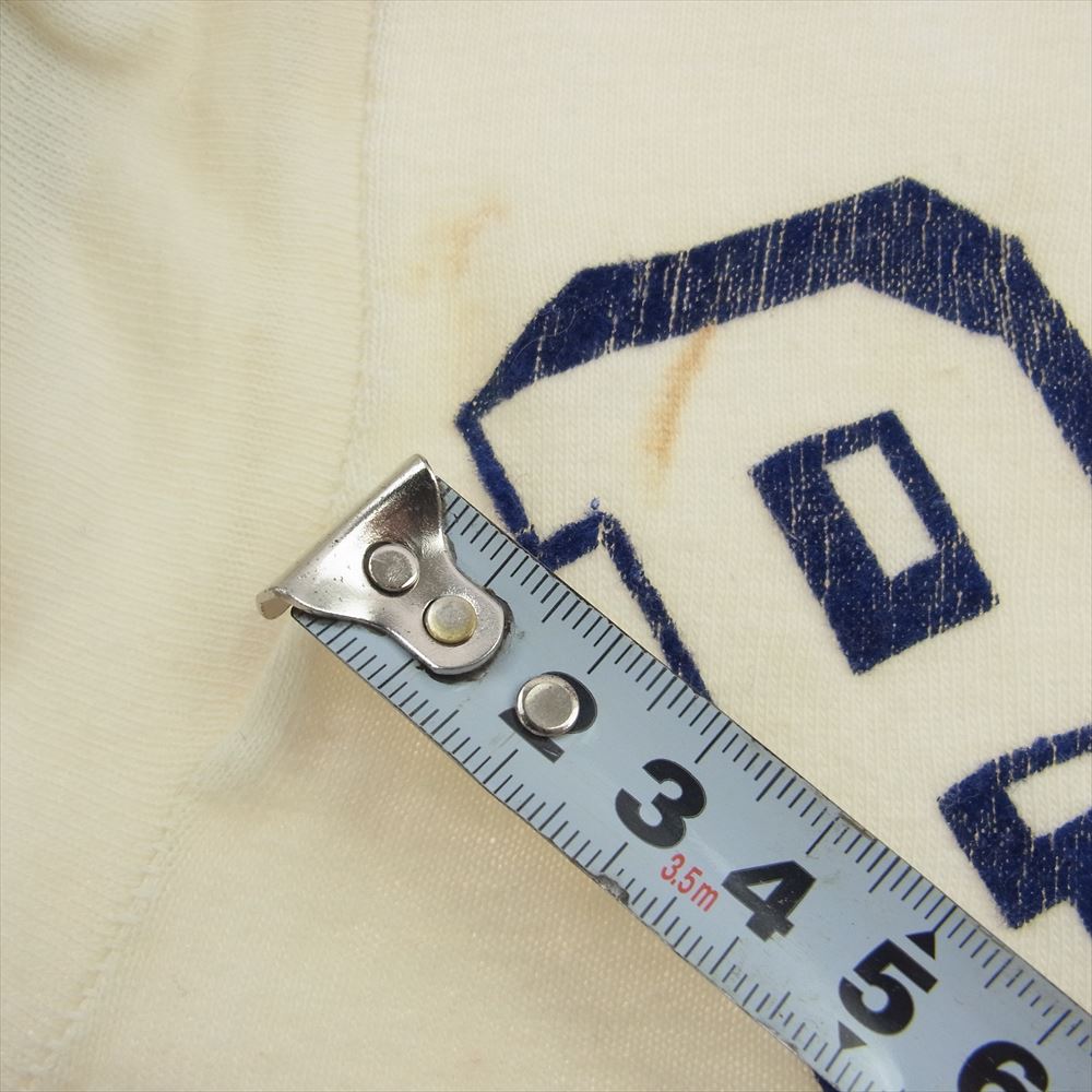 Champion チャンピオン ヴィンテージ 40s プリティー ランナーズタグ デカタグ 胸PERU STC動物 フロッキープリント 半袖Tシャツ オフホワイト系 34【中古】