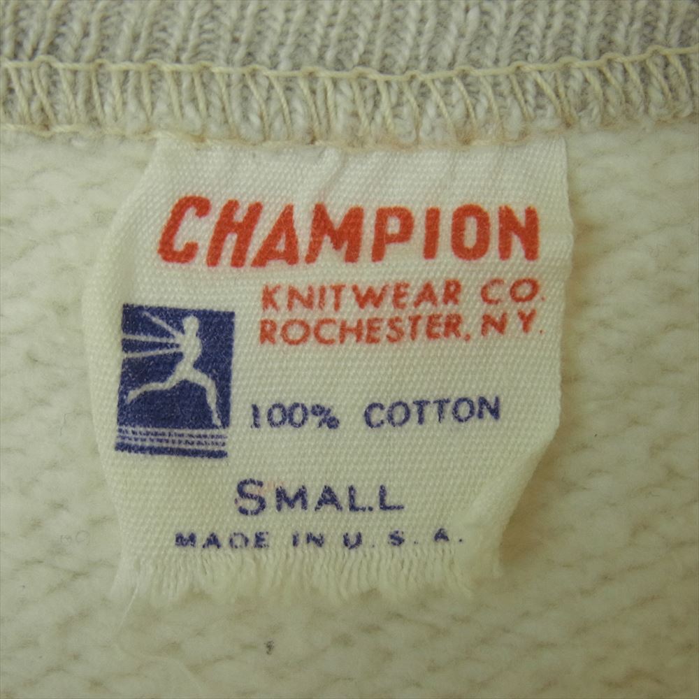Champion チャンピオン ヴィンテージ 60s 大文字ランタグ 後期 KENT プリント 長リブ スウェット オフホワイト系 ライトグレー系 S【中古】