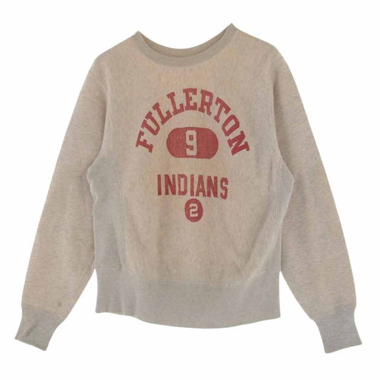 Champion チャンピオン ヴィンテージ 50s タタキタグ 初期 FULLERTON INDIANS 染み込みプリント リバースウィーブ クルー スウェット グレー系 S【中古】