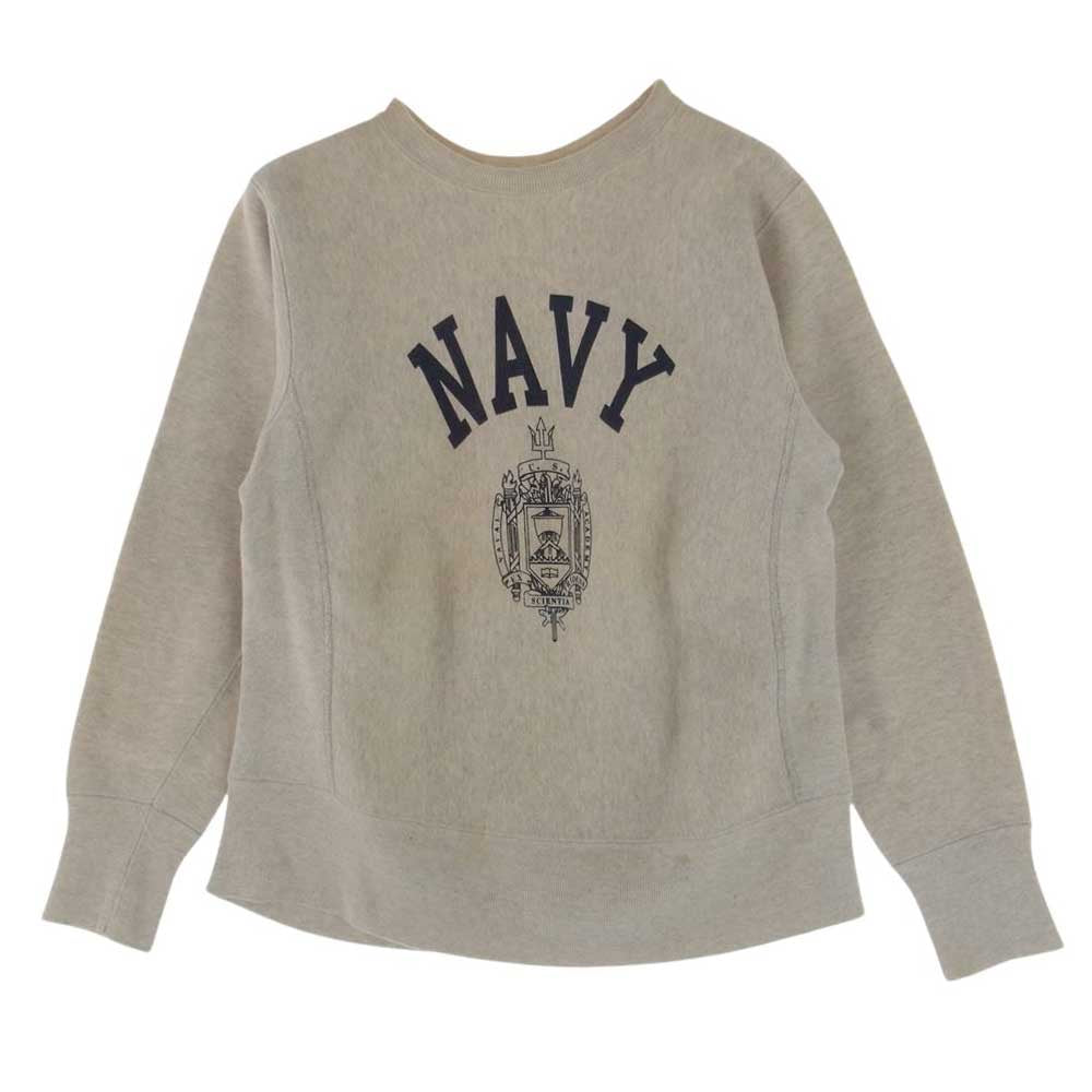 Champion チャンピオン ヴィンテージ 70s 単色タグ 前期 US NAVY  プリント リバースウィーブ クルー スウェット グレー系 S【中古】