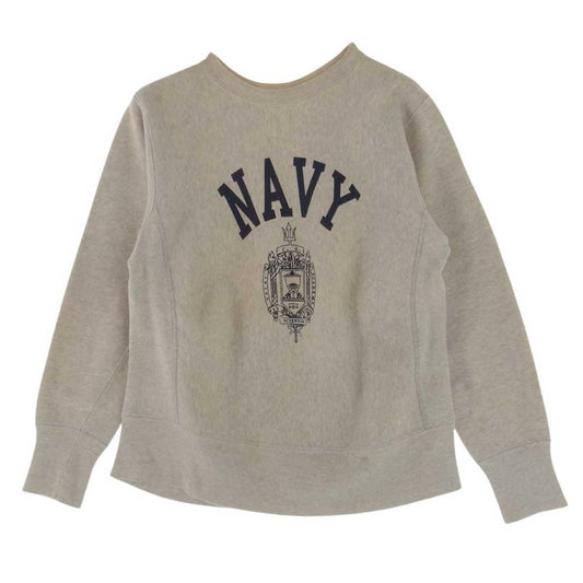 Champion チャンピオン ヴィンテージ 70s 単色タグ 前期 US NAVY  プリント リバースウィーブ クルー スウェット グレー系 S【中古】