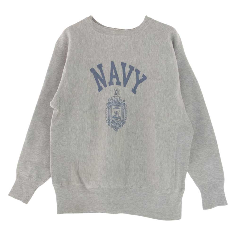 Champion チャンピオン ヴィンテージ 70s 単色タグ前期 US NAVY 染み込み プリント リバースウィーブ クルー スウェット グレー系 M【中古】