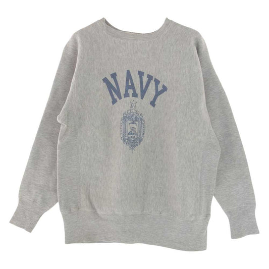 Champion チャンピオン ヴィンテージ 70s 単色タグ前期 US NAVY 染み込み プリント リバースウィーブ クルー スウェット グレー系 M【中古】