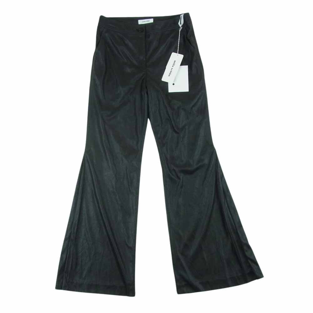 ミラショーン 500-61501-082 フェイクレザー プリーテッド フレア パンツ ブラック系 40【極上美品】【中古】