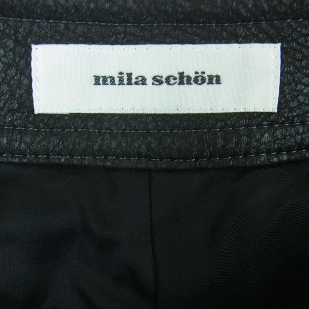 ミラショーン 500-61501-082 フェイクレザー プリーテッド フレア パンツ ブラック系 40【極上美品】【中古】